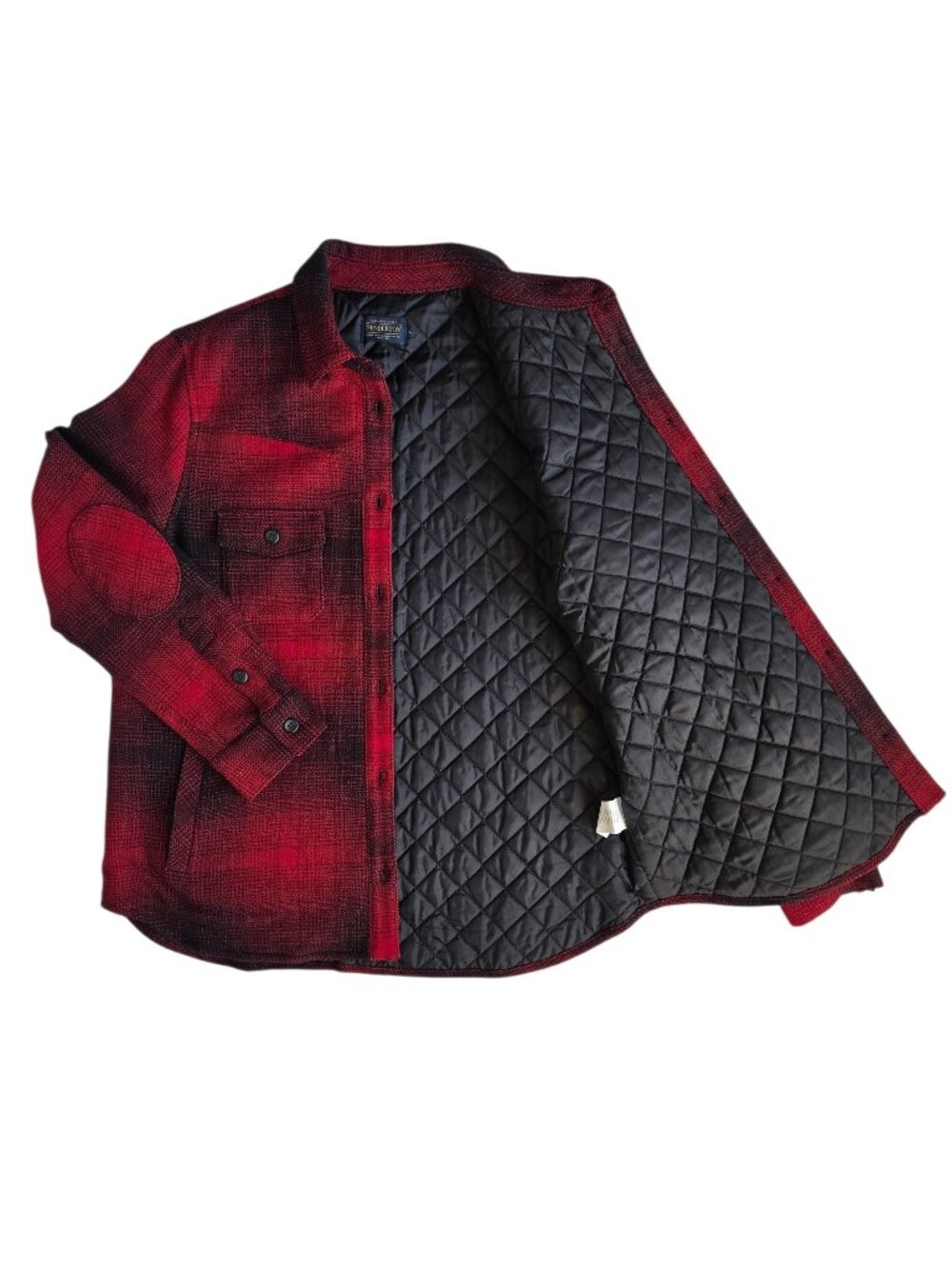 Pendleton Women Fremont Wool Shirt Jacket L Red Black Glen Plaid Quilted Shacket